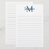 Blauw en marineblauw gevoerde minimalistische mono briefpapier (Voorkant / Achterkant)