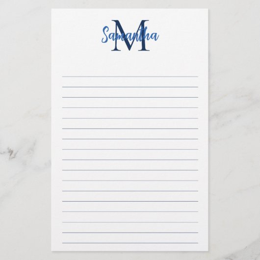 Blauw en marineblauw gevoerde minimalistische mono briefpapier (Voorkant)