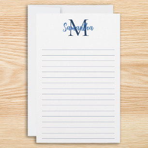 Blauw en marineblauw gevoerde minimalistische mono briefpapier