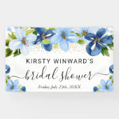 Blauw en marinebloemen Bruiloft Feest Welkom Spandoek (Horizontaal)