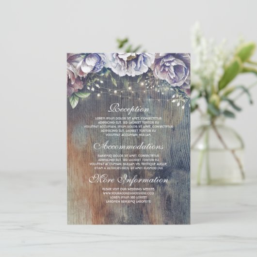 Blauw en Maroon Bloemen Wedding Informatie Gast Informatiekaartje (Staand voorkant)