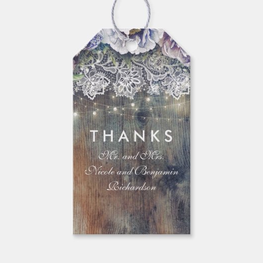 Blauw en Maroon  Rustieke Bloemen Bruiloft Cadeaulabel (Voorkant)