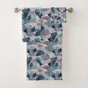 Blauw en Mauve Abstract Terrazzo Design Bad Handdoek