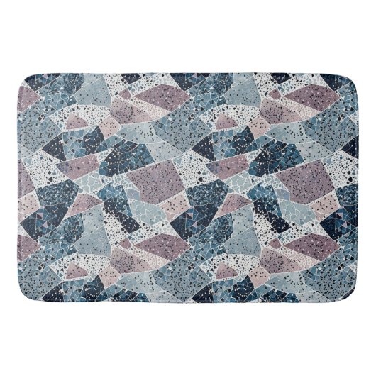 Blauw en Mauve Abstract Terrazzo Design Badmat (Voorkant)