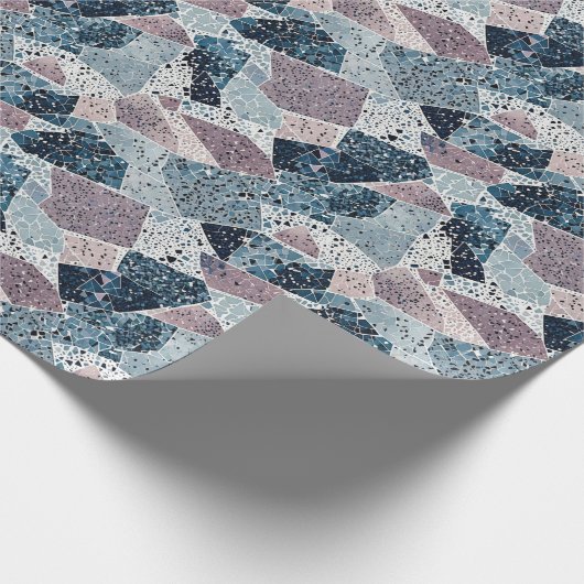Blauw en Mauve Abstract Terrazzo Design Cadeaupapier (Hoek)