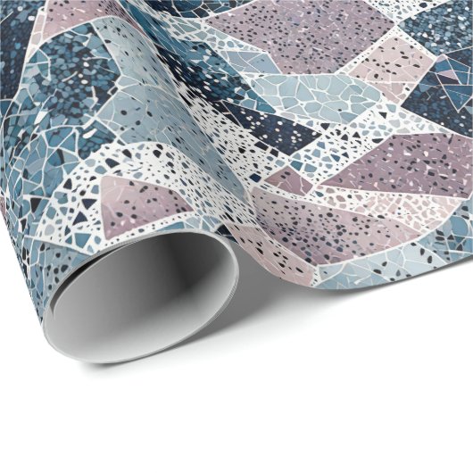 Blauw en Mauve Abstract Terrazzo Design Cadeaupapier (Rol Hoek)