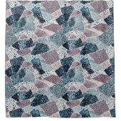 Blauw en Mauve Abstract Terrazzo Design Douchegordijn (Voorkant)