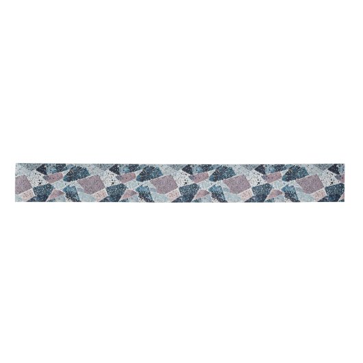 Blauw en Mauve Abstract Terrazzo Design Satijnen Lint (Voorkant)