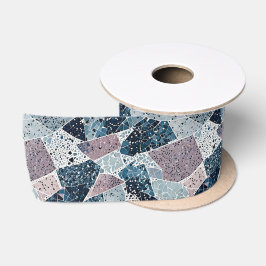 Blauw en Mauve Abstract Terrazzo Design Satijnen Lint