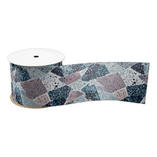 Blauw en Mauve Abstract Terrazzo Design Satijnen Lint