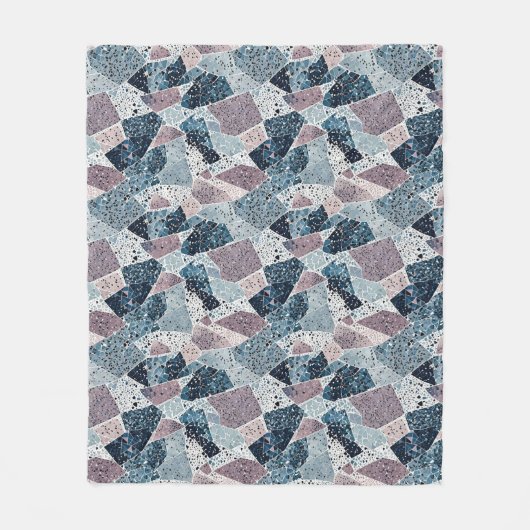 Blauw en Mauve Terrazzo Abstract Design Fleece Deken (Voorkant)