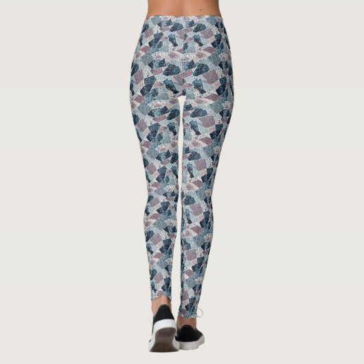 Blauw en Mauve Terrazzo Abstract Design Leggings (Achterkant)