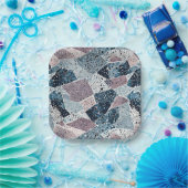 Blauw en Mauve Terrazzo Abstract Design Papieren Bordje (Feest)
