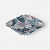 Blauw en Mauve Terrazzo Abstract Design Papieren Bordje (Gebogen)