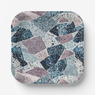 Blauw en Mauve Terrazzo Abstract Design Papieren Bordje