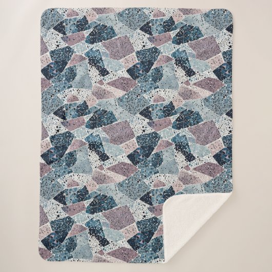 Blauw en Mauve Terrazzo Abstract Design Sherpa Deken (Voorkant)