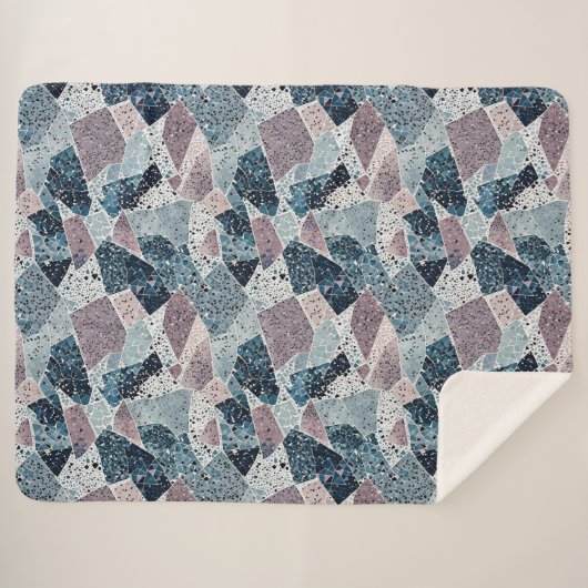 Blauw en Mauve Terrazzo Abstract Design Sherpa Deken (Voorkant (horizontaal))