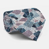 Blauw en Mauve Terrazzo Abstract Design Stropdas (Opgerold)