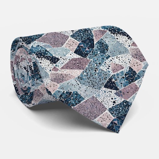 Blauw en Mauve Terrazzo Abstract Design Stropdas (Opgerold)