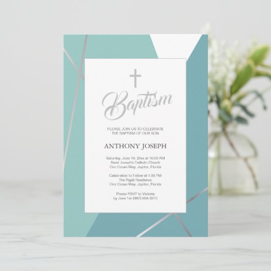 Blauw en Mint Green Baptisme Kaart (Staand voorkant)