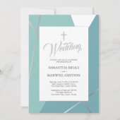 Blauw en Mint Green Christelijk Wedding Kaart (Voorkant)
