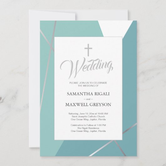 Blauw en Mint Green Christelijk Wedding Kaart (Voorkant)