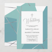Blauw en Mint Green Christelijk Wedding Kaart (Voorkant / Achterkant)