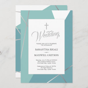 Blauw en Mint Green Christelijk Wedding Kaart
