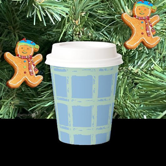 Blauw en Mint Green Grid Patroon Papier Cups Papieren Bekers