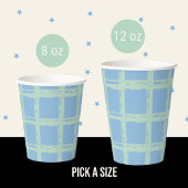 Blauw en Mint Green Grid Patroon Papier Cups Papieren Bekers