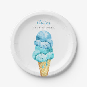 Blauw en Mint Green Ice Cream Baby shower Papieren Bordje