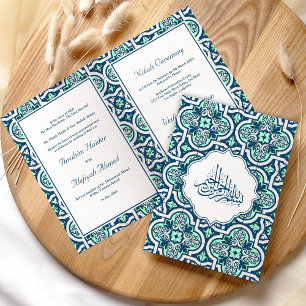 Blauw en Mint Islamitische Arabesque Moslim Bruilo