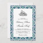 Blauw en Mint Islamitische Arabesque Moslim Bruilo Kaart (Voorkant)