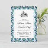 Blauw en Mint Islamitische Arabesque Moslim Bruilo Kaart (Staand voorkant)