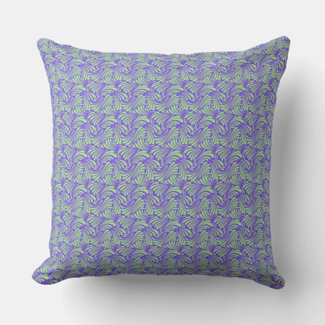 Blauw en Mint Wave Patroon Modern Kussen (Voorkant)