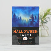 Blauw en Moonlit Bos Zwart Halloween Kaart (Staand voorkant)