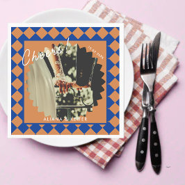 Blauw en Mosterd Retro Bold Leuke Feiten Trouwen Servet