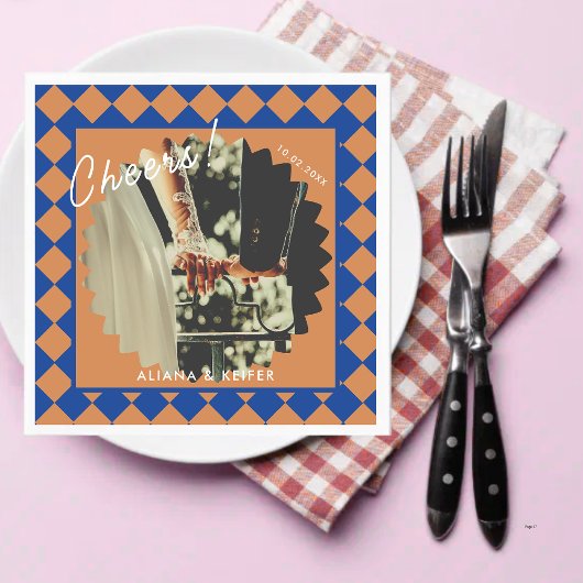 Blauw en Mosterd Retro Bold Leuke Feiten Trouwen Servet