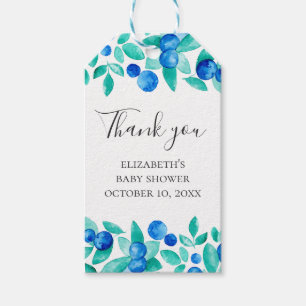 Blauw en munt bosbessen baby shower dank u cadeaulabel