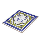 Blauw en Mustard Groen Groot Huis Aantal Tegeltje (Zijkant)
