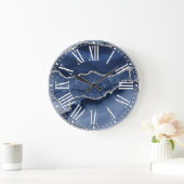Blauw en namaar Zilver Glitter Marmer Agaat Grote Klok (Huis)