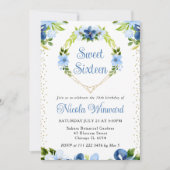 Blauw en Navy Bloemen Hartkrans Zoet 16 Kaart (Voorkant)