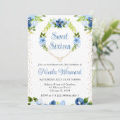 Blauw en Navy Bloemen Hartkrans Zoet 16 Kaart (Staand voorkant)