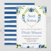 Blauw en Navy Bloemen Hartkrans Zoet 16 Kaart (Voorkant / Achterkant)