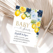 Blauw en Navy Citrus Floral Baby shower Kaart