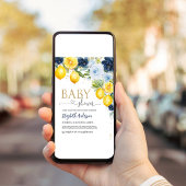 Blauw en Navy Citrus Floral Baby shower Kaart