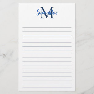 Blauw en Navy Lined Minimalistisch Monogram Briefpapier