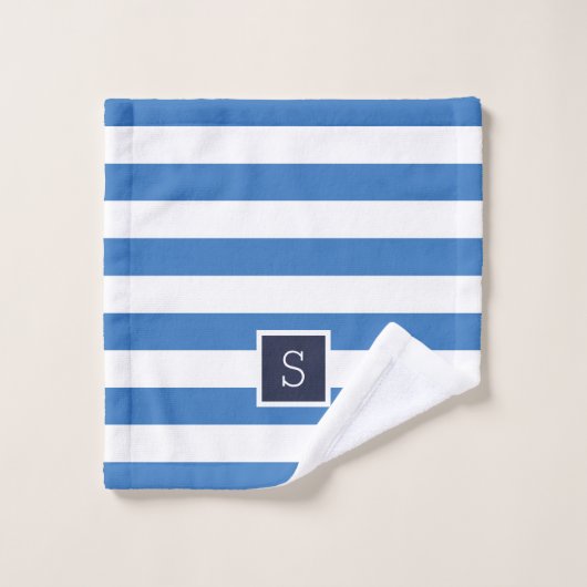 Blauw en Navy Stripes Monogram Bad Handdoek (Wasdoekje)