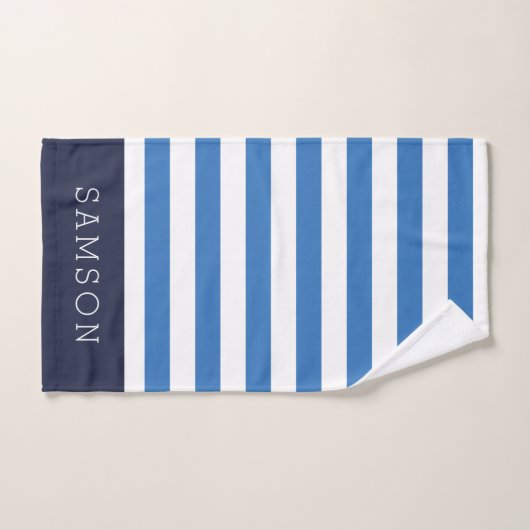 Blauw en Navy Stripes Monogram Bad Handdoek (Handdoek)
