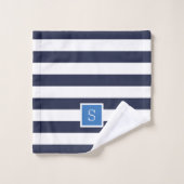 Blauw en Navy Stripes Monogram Bad Handdoek (Wasdoekje)